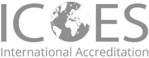 ICOES logo in grey with central stylized globe graphic.