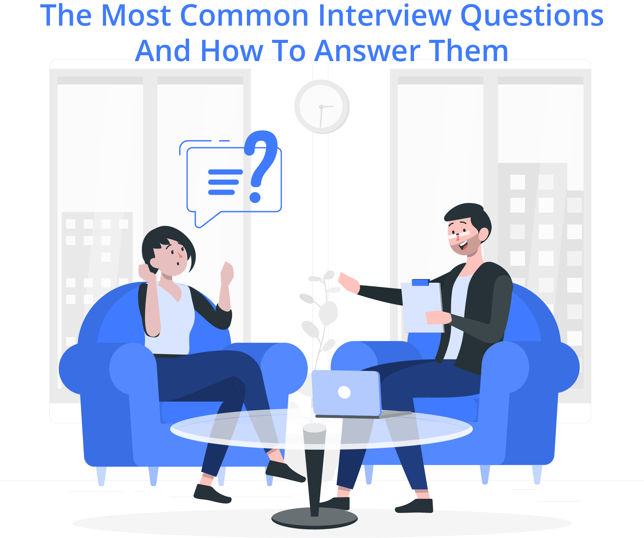 Abstract representation of common interview questions and their answers.